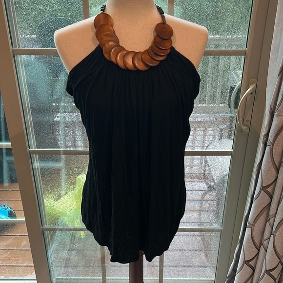 Forever 21 Black Wooded Bead Halter Top- Size Large - Picture 1 of 6
